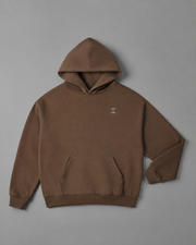 TELLS Signature Coffee Hoodie, full garment studio flat lay