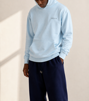 TELLS Premium Pullover Baby Blue Hoodie — cropped below face