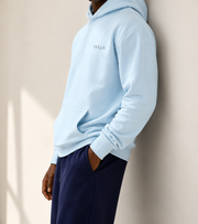 TELLS Premium Pullover Baby Blue Hoodie — cropped below face