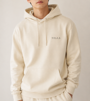 TELLS Premium Pullover Beige Hoodie — cropped below face