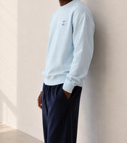 TELLS Signature Mark Baby Blue Sweatshirt — cropped below face
