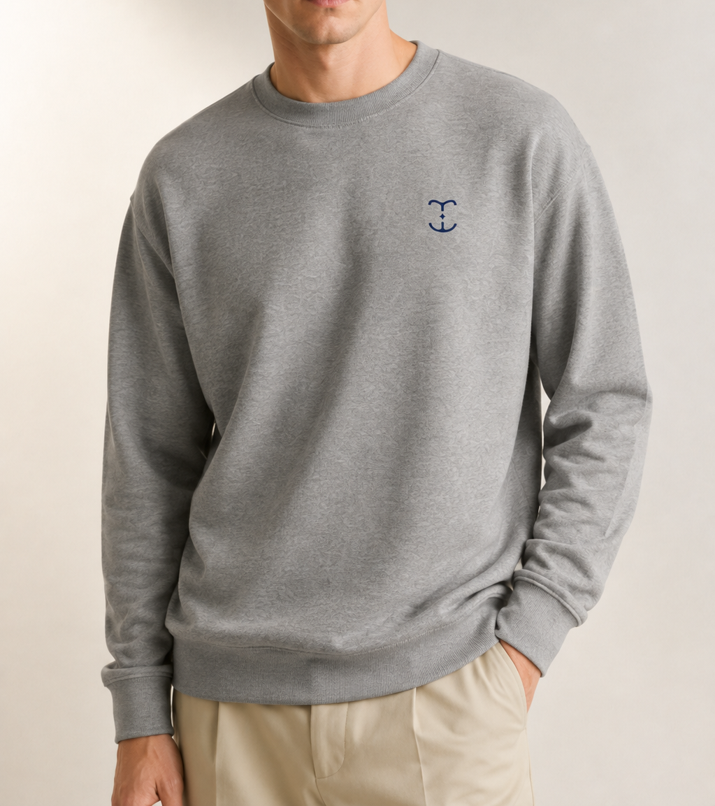 TELLS Signature Mark Gray Sweatshirt — cropped below face