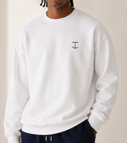TELLS Signature Mark White Sweatshirt — cropped below face