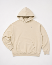 TELLS Signature Apricot Hoodie, full garment studio flat lay