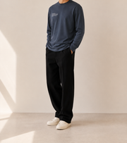 The Real Flex Heavyweight Harbor Blue Long Sleeve — cropped below face