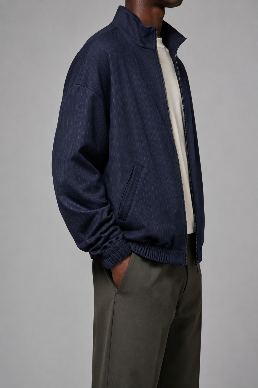 Transit Track Jacket in Navy Blue side detail