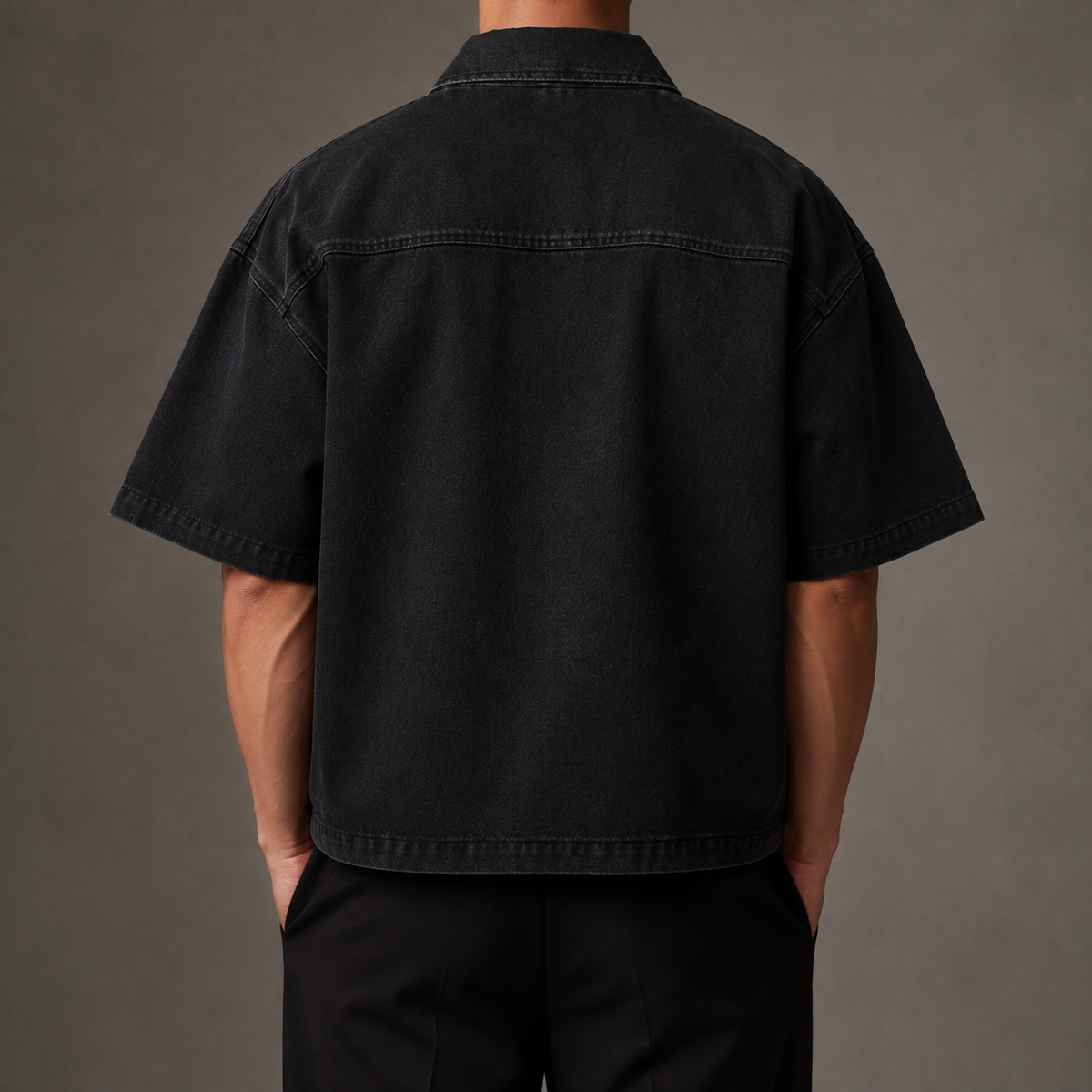 Quartermark Denim Shirt in Black plain rear view