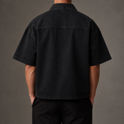 Quartermark Denim Shirt in Black plain rear view