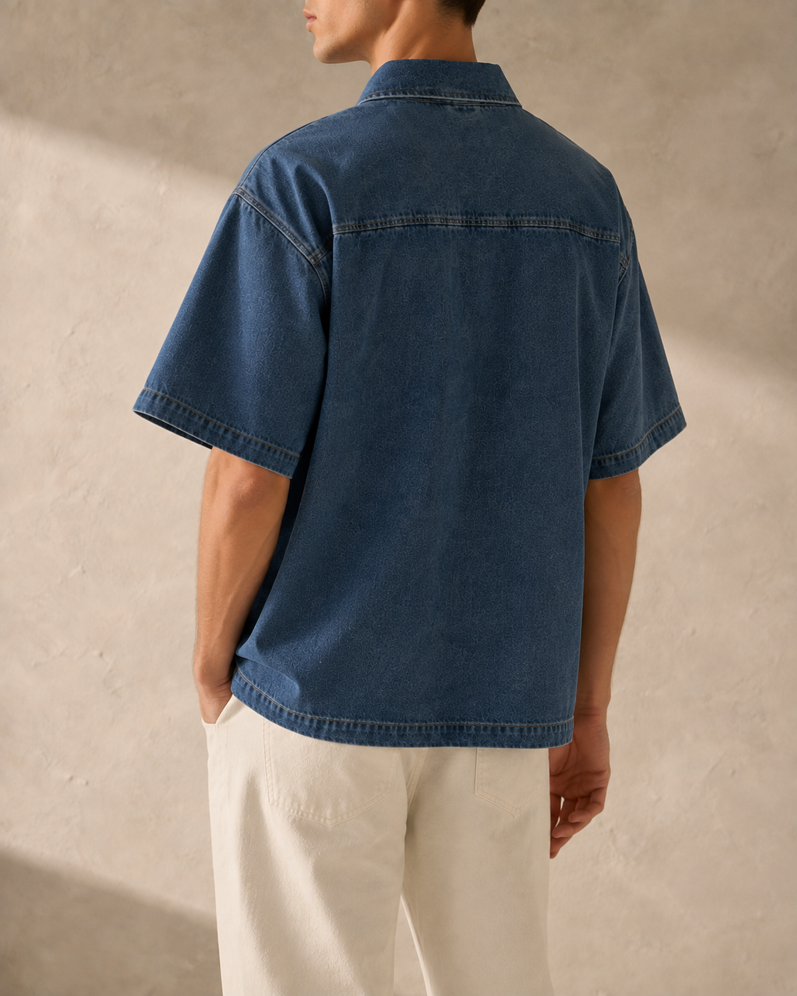 Quartermark Denim Shirt in Jeans Blue plain rear