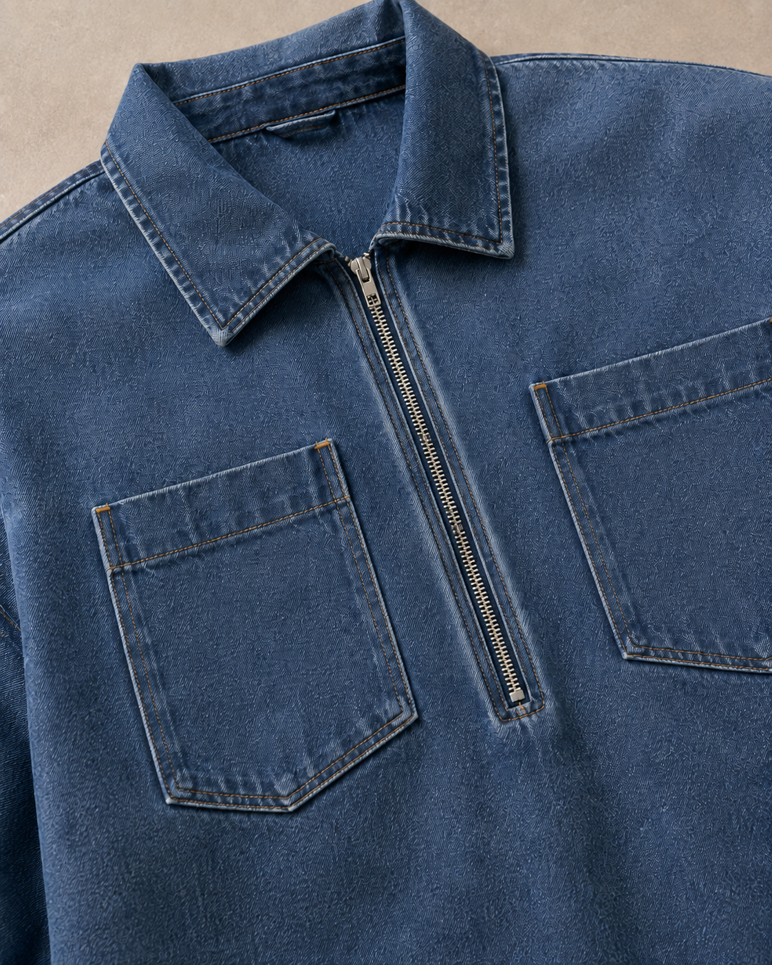 Quartermark Denim Shirt in Jeans Blue plain detail