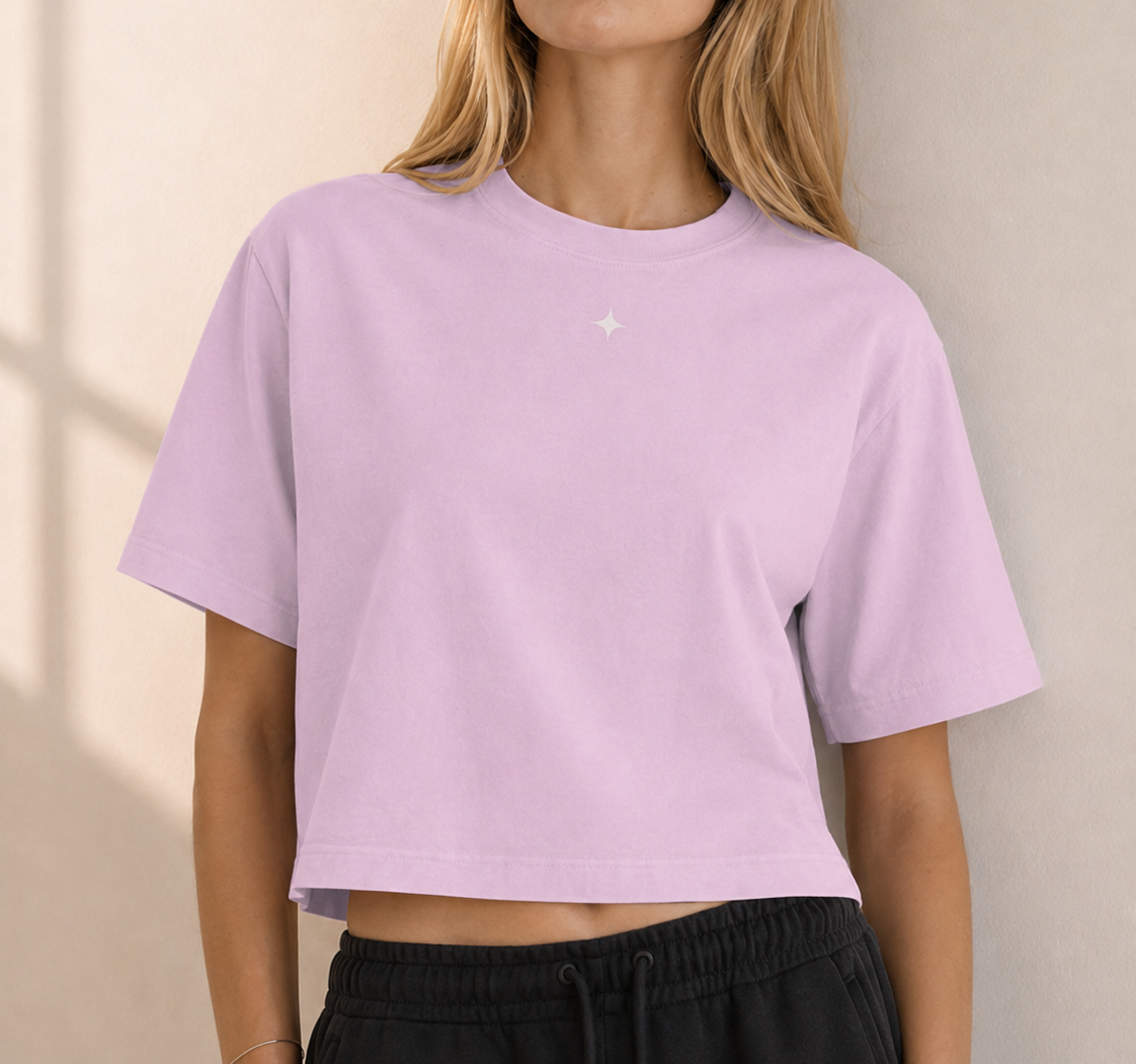 Women’s Signature Star Pink Boxy Tee — cropped below face