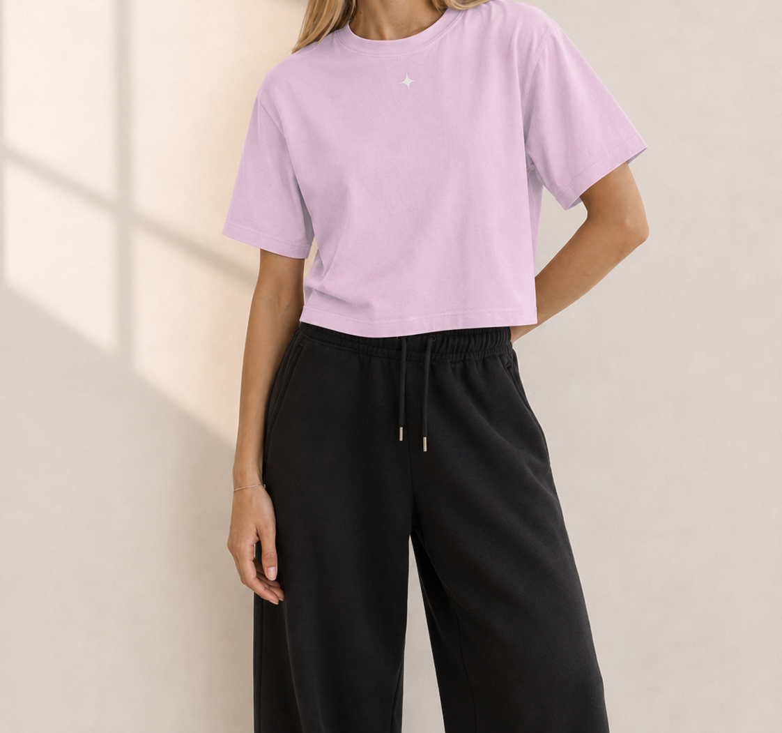 Women’s Signature Star Pink Boxy Tee — cropped below face