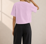 Women’s Signature Star Pink Boxy Tee — cropped below face