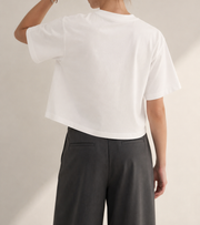Women’s Signature Star White Boxy Tee — cropped below face