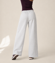 Women’s TELLS Essential Wide-Leg Light Gray Sweatpants — cropped below face