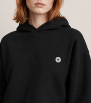 Women’s TELLS Signature Cropped Black Hoodie — cropped below face