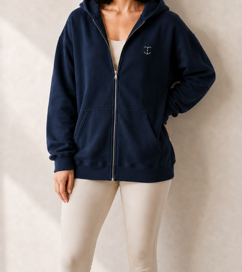 Contour Zip Hoodie in Navy
