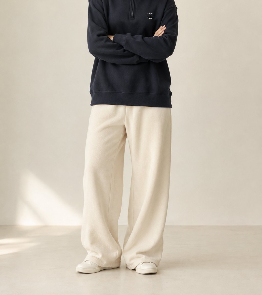 Women’s TELLS Logo Quarter-Zip Navy Sweatshirt — cropped below face